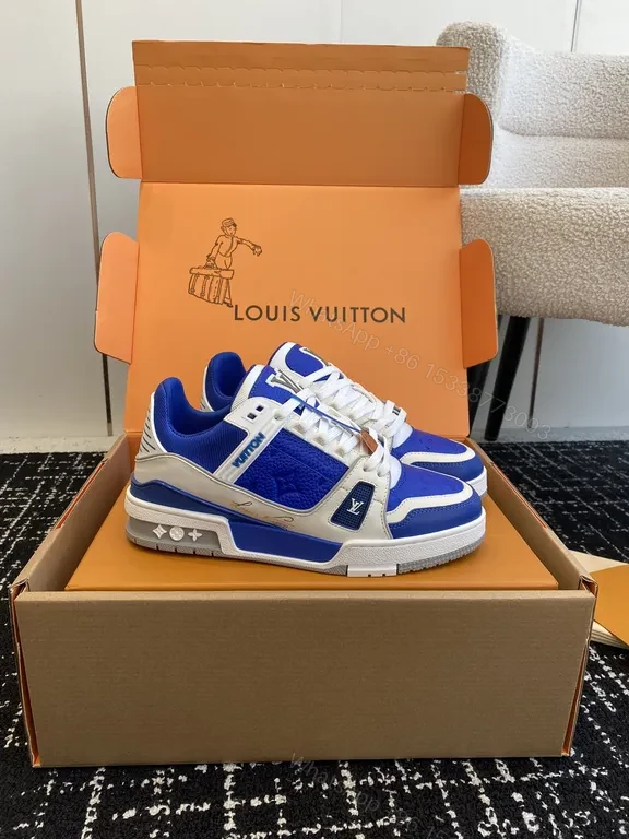 View 9 of Blue & White LV-Inspired High-Top Sneakers: Premium Comfort/Everyday Luxury