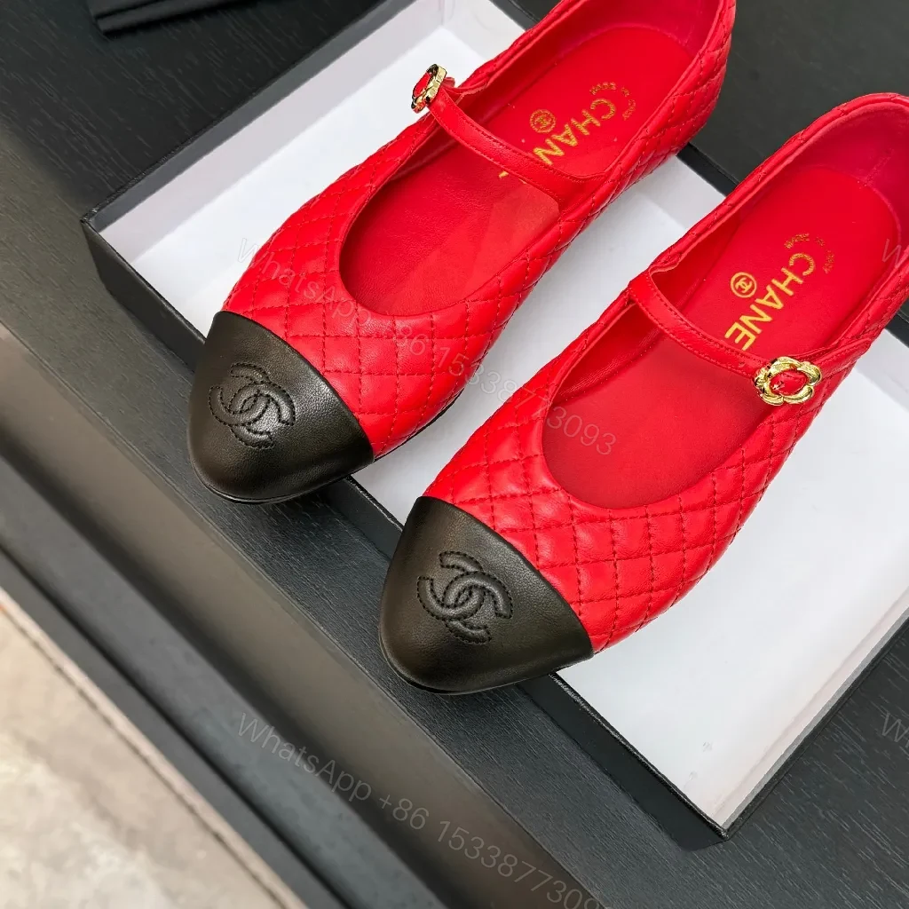 View 6 of Red Quilted Flats with Signature Hardware (No Brand)