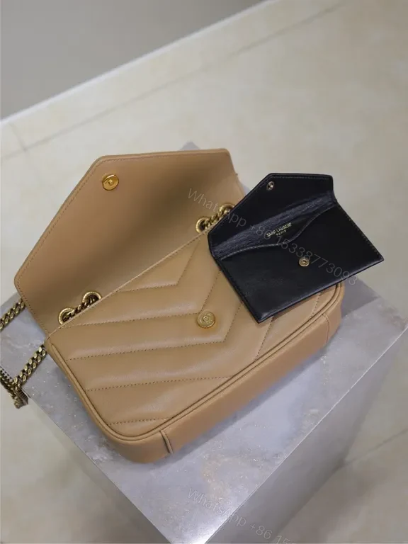 View 3 of Taupe Leather Chic Bag: Quilted Chevron with YSL Accent