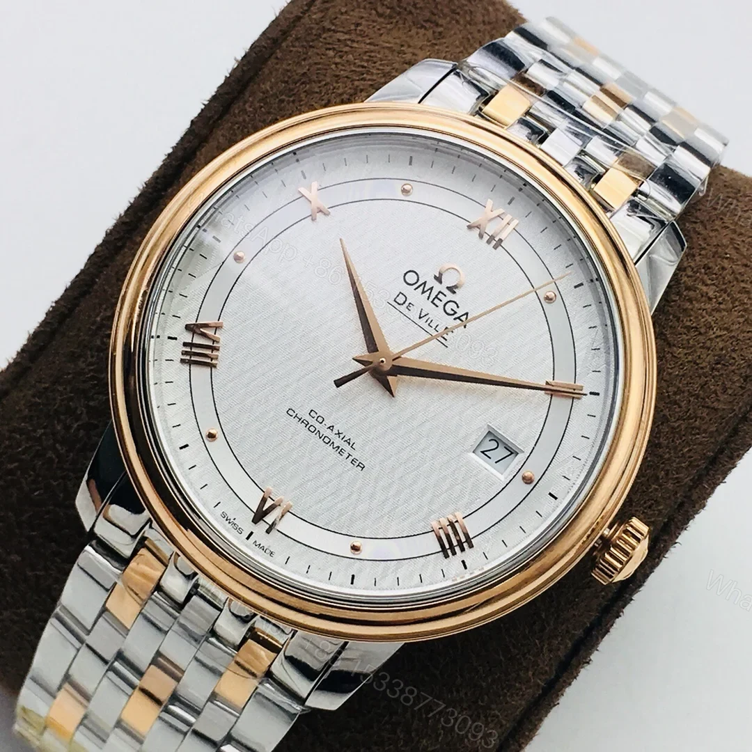 View 4 of Omega De Ville Prestige Co-Axial Stainless Steel Yellow Gold Vintage Silver Silk Bracelet 424.20.33.20.52.001