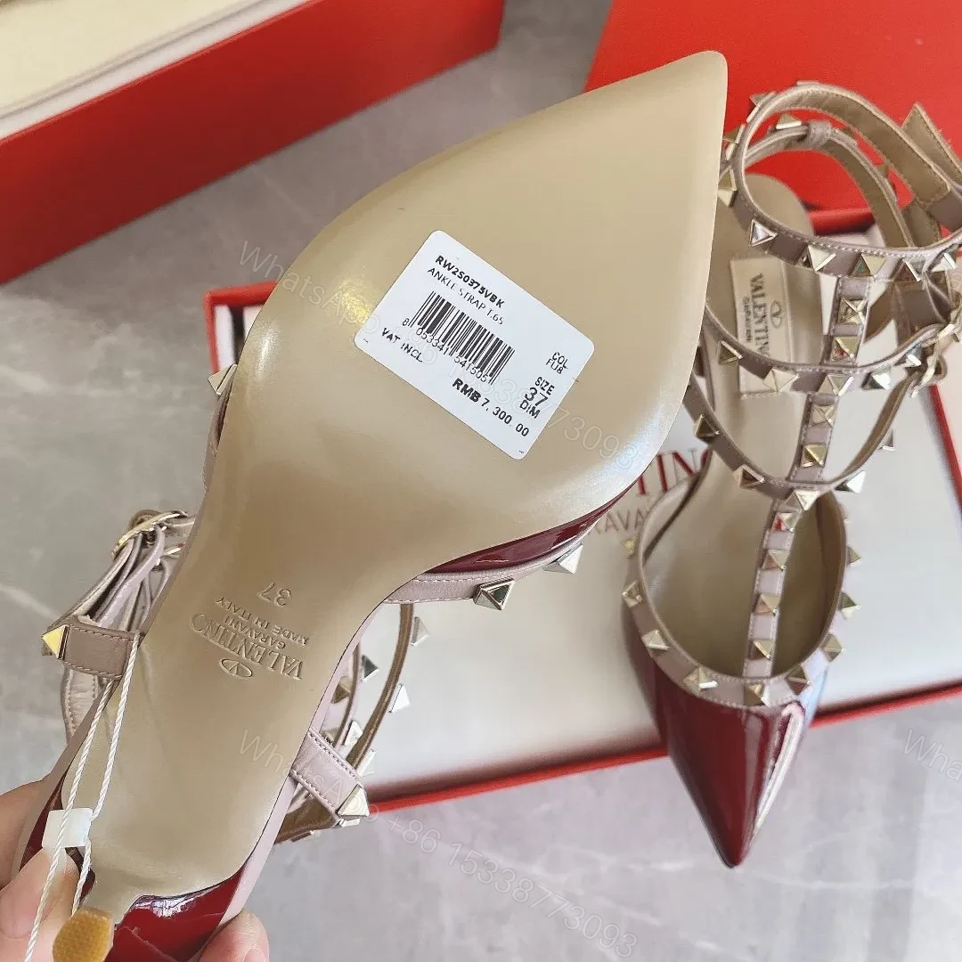 View 4 of Valentino Women Red Patent Leather Rockstud Flats