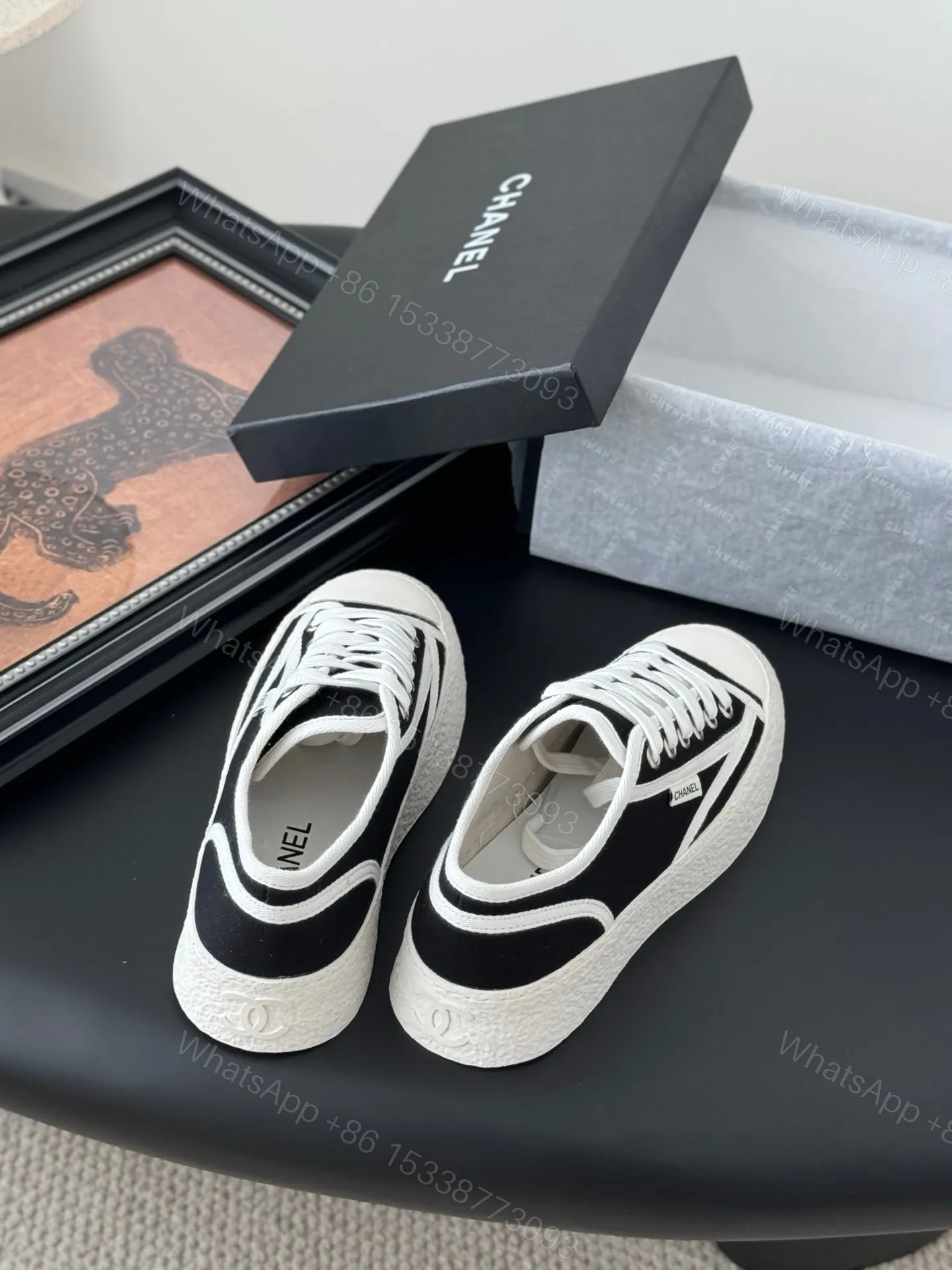 View 5 of Chanel Women Black Canvas Casual Sneakers