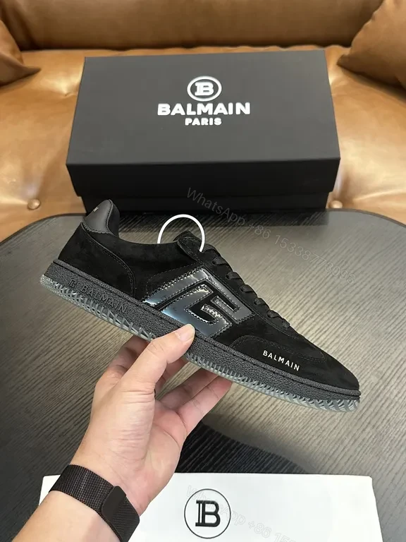 View 3 of Black Suede Leather Sneaker — Gold Embellished, Low-Top, Replica Balmain Style
