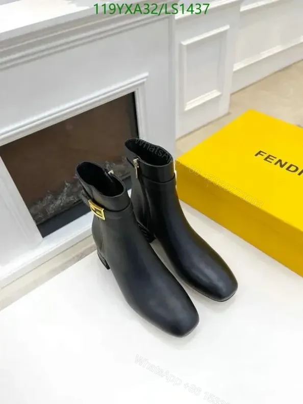 View 3 of Fendi Black Leather Ankle Boots with FF Buckle
