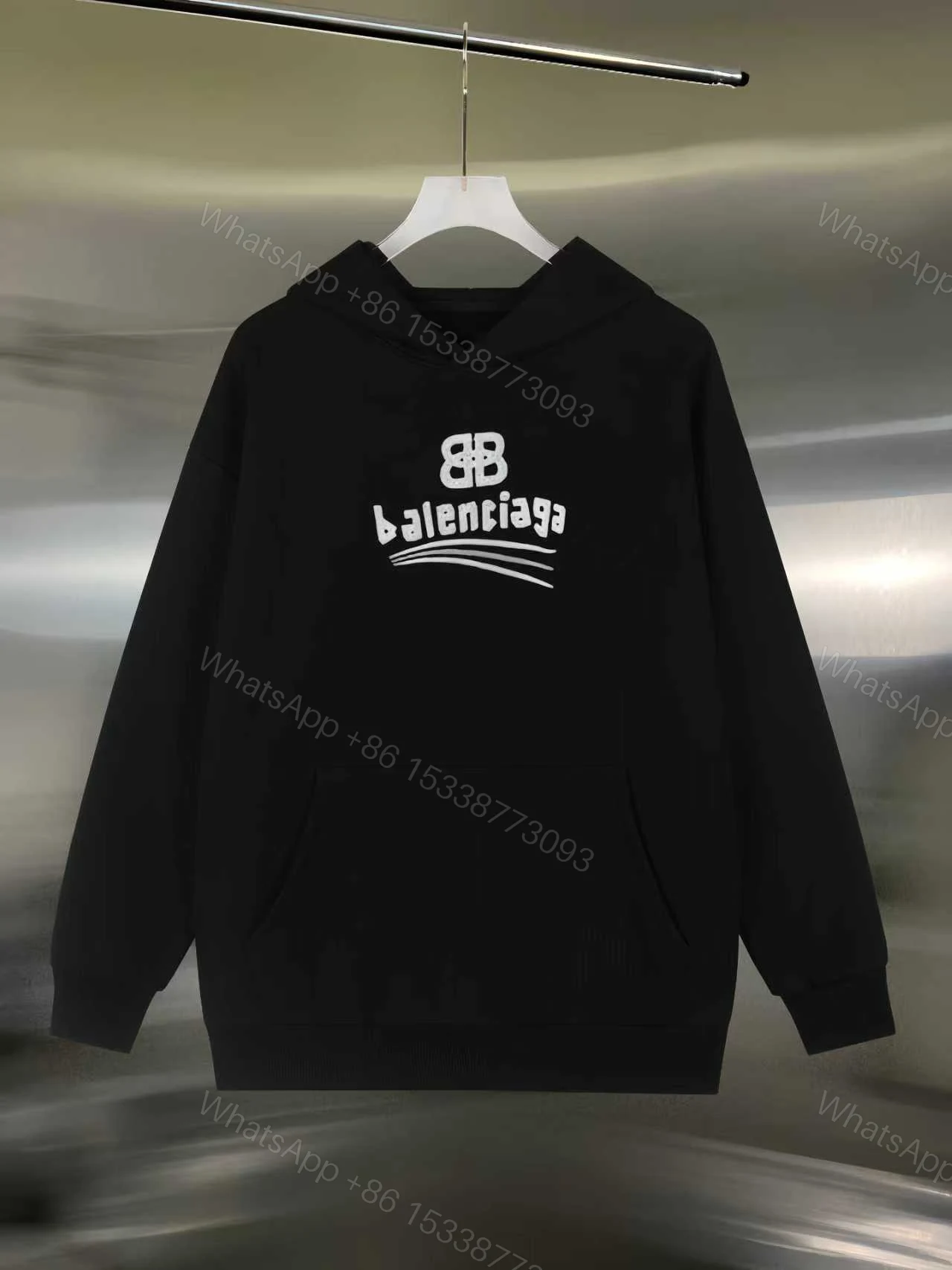 Balenciaga原單連帽衛衣黑色男款BB字母弧形圖騰款 — view 1