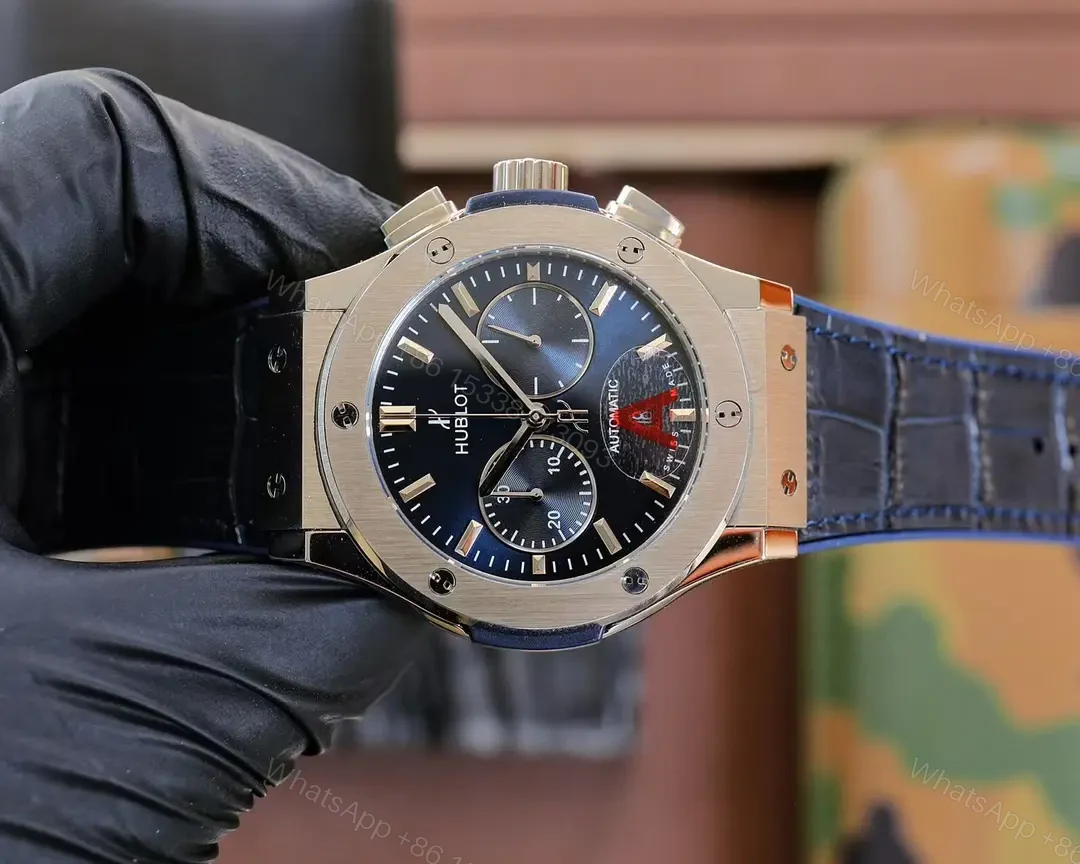 View 4 of Super Clone Hublot Classic Fusion Blue Dial Blue Leather Strap Premium 45MM HUBLOT-CF-BLUE45