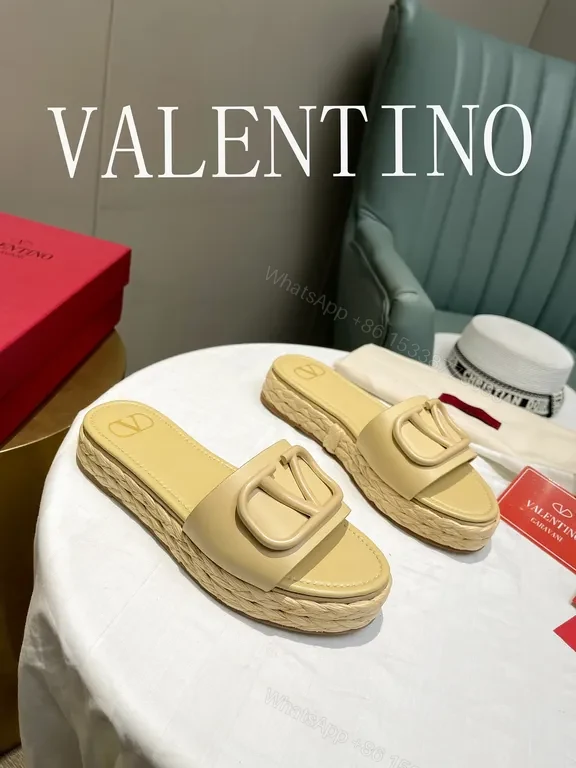 View 6 of Valentino Garavani Slides: Beige Calf Leather, V Logo, Comfort