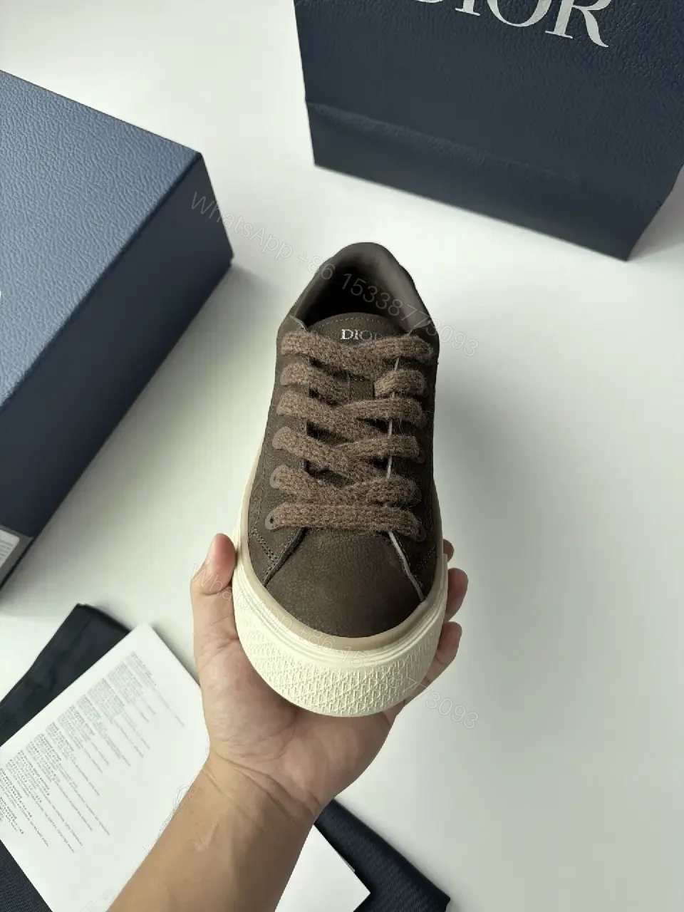 View 9 of Brown Leather Sneakers Canvas Casual Dior Branding Sneaker