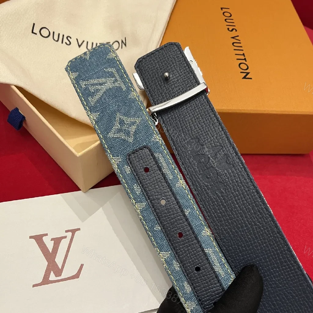 View 6 of Denim Monogram Belt with Silver Buckle - Modern Luxury Signature
