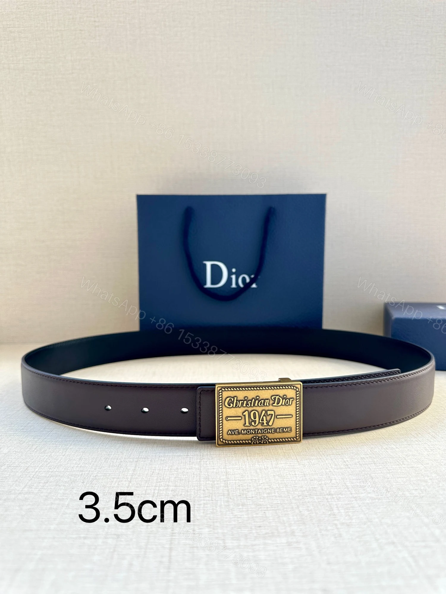 Dior 原單男士咖啡色皮帶 復刻1947金標 皮革溫潤 — view 1