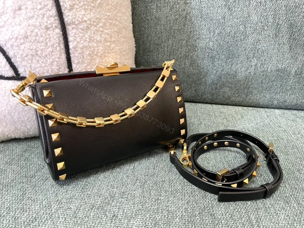 View 3 of Statement Black Leather Rockstud Shoulder Bag - Valentino Garavani