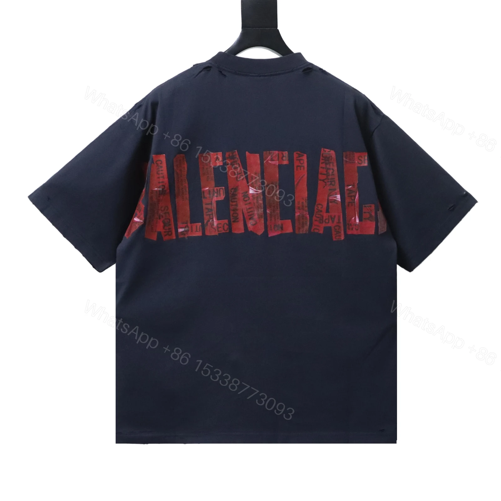 View 8 of Balenciaga Clothes 25SS Red American Graffiti Letter Tape Short Sleeve T-shirt black