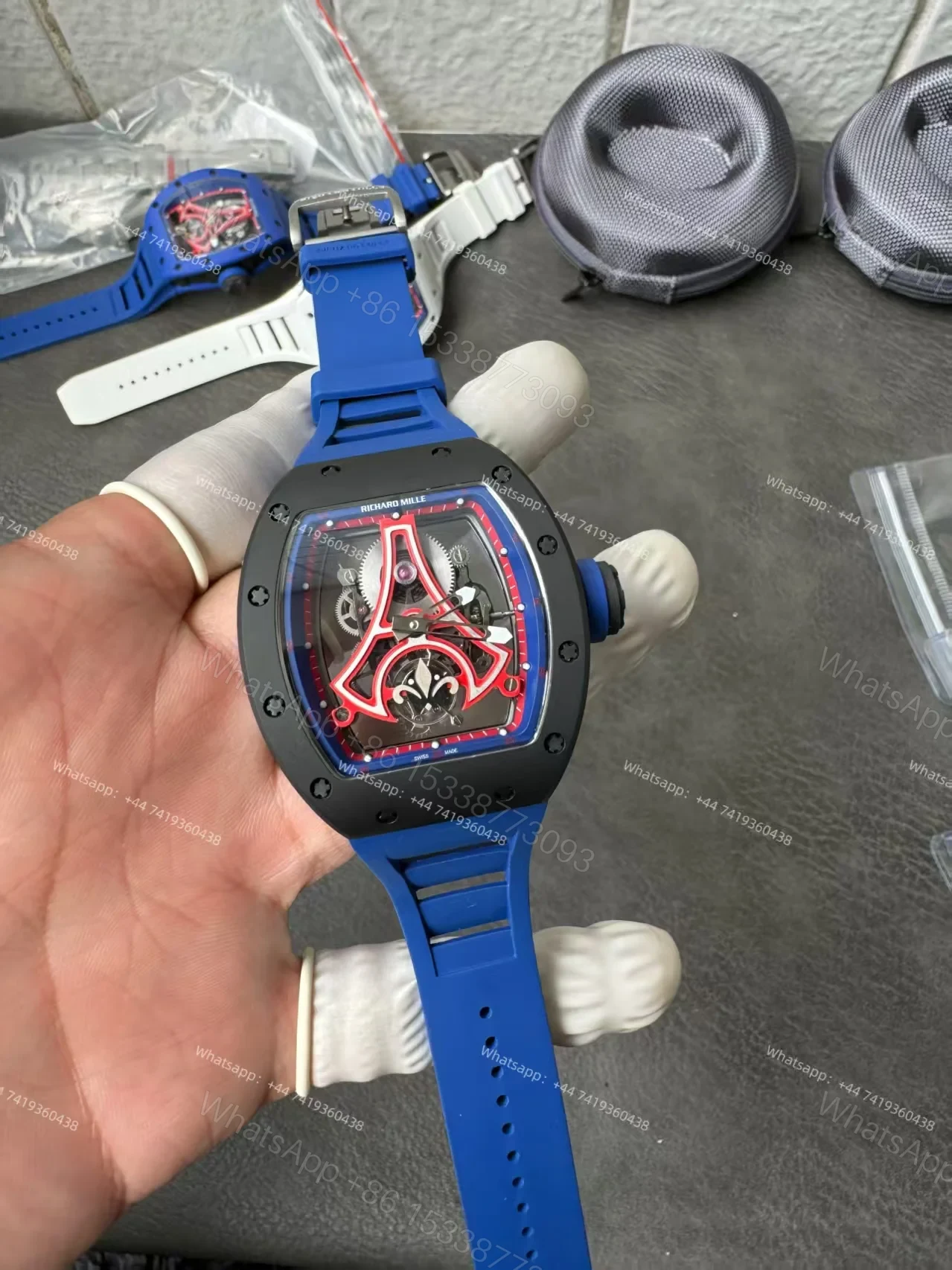 View 10 of Super Clone Richard Mille RM52-03 Paris Saint-Germain Black Ceramic Skeleton Tourbillon 1:1 Replica Watch