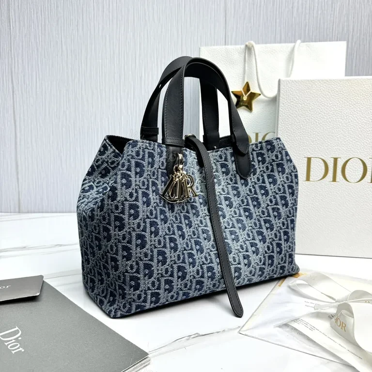 View 8 of Dior-Style Denim Monogram Handbag: Luxe Everyday Essential