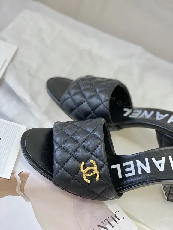 View 9 of Black Quilted Lux Sandals - Brand-Emblem Comfort Shoes