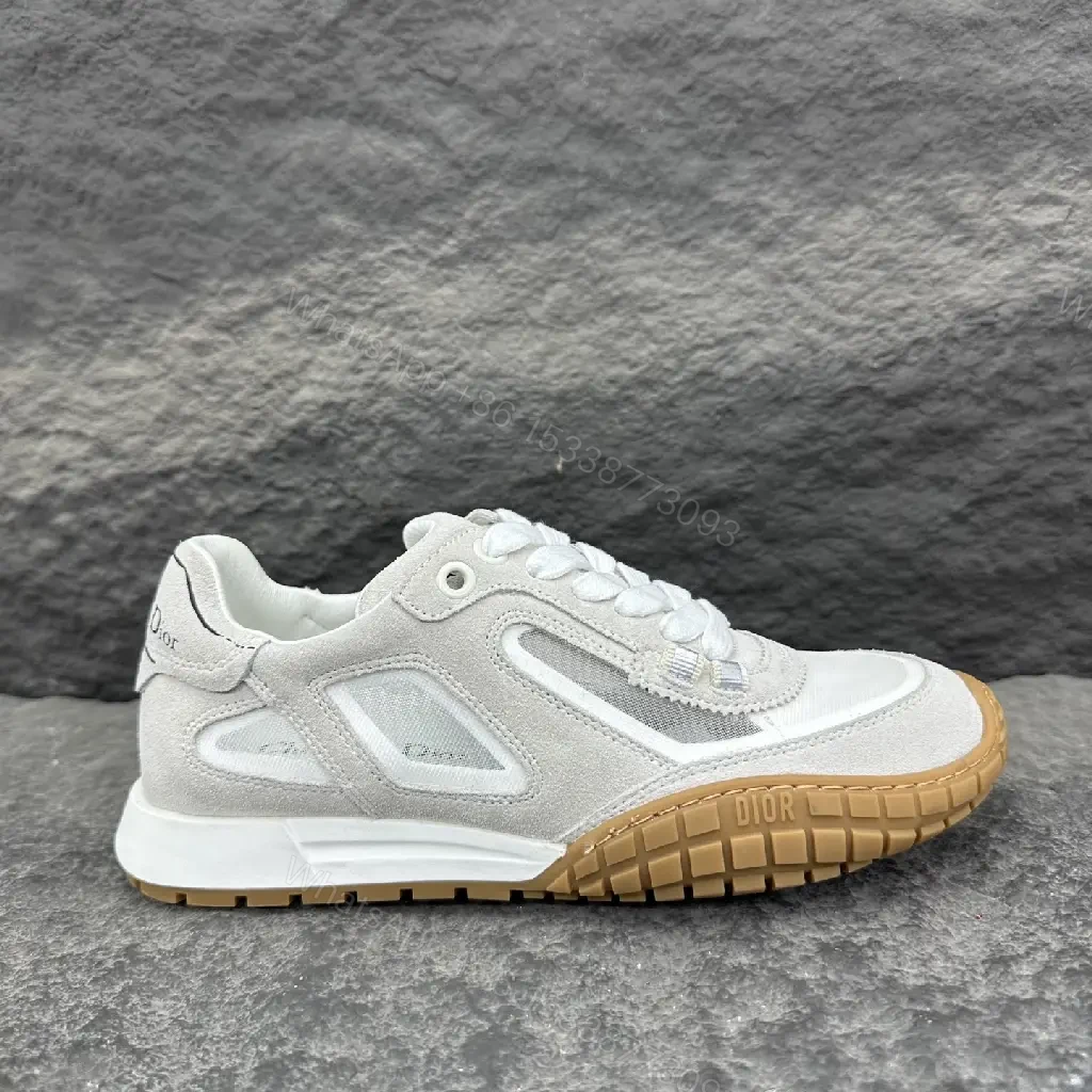 View 7 of Beige Suede Mesh Sneaker – Gum Sole, Dior-style Runner