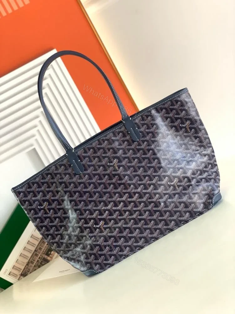 View 3 of Goyard Navy Blue Goyardine Coated Canvas and Leather Saint Louis PM Tote