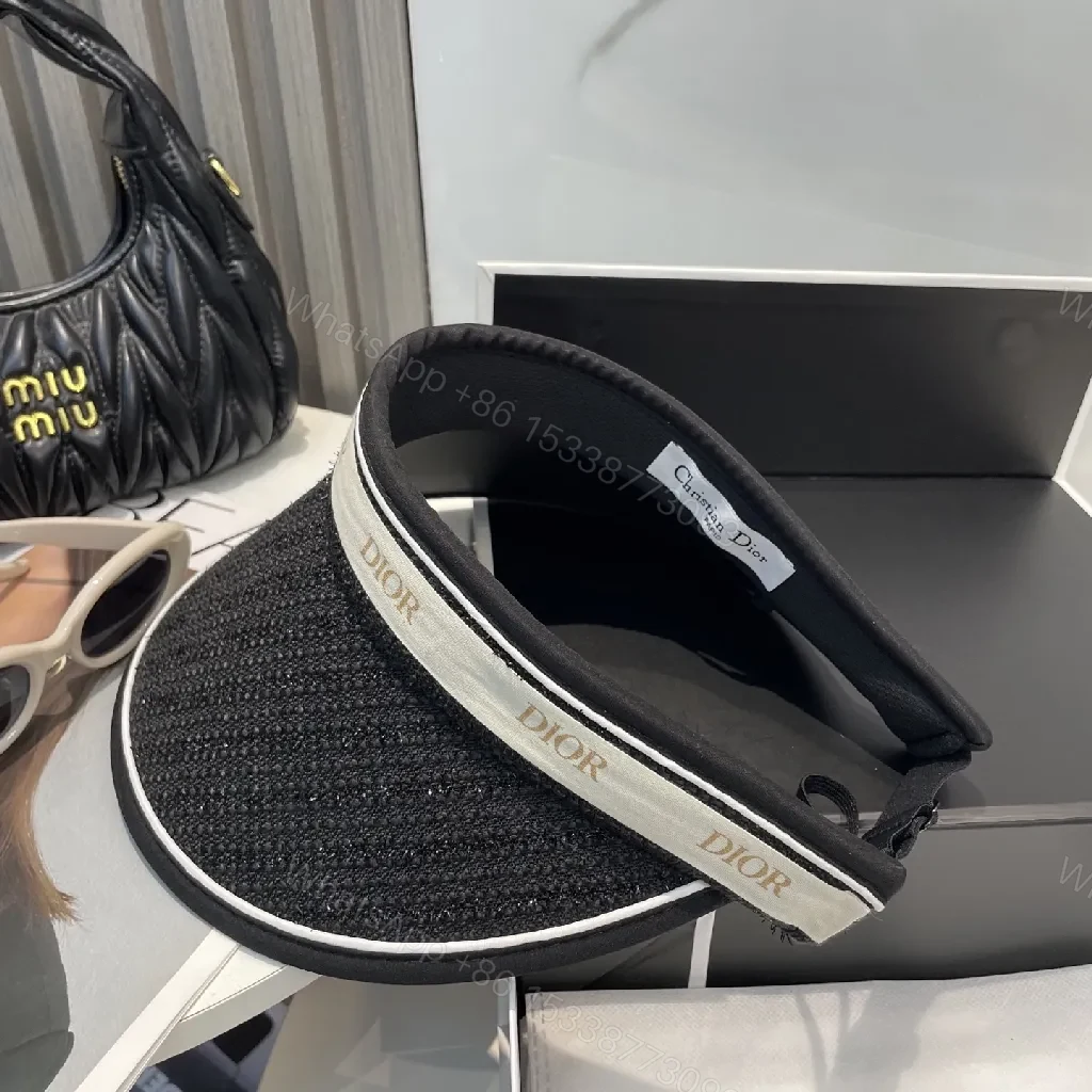 View 7 of Chic Black Visor Hat with Dior Band: Elevated Everyday Style