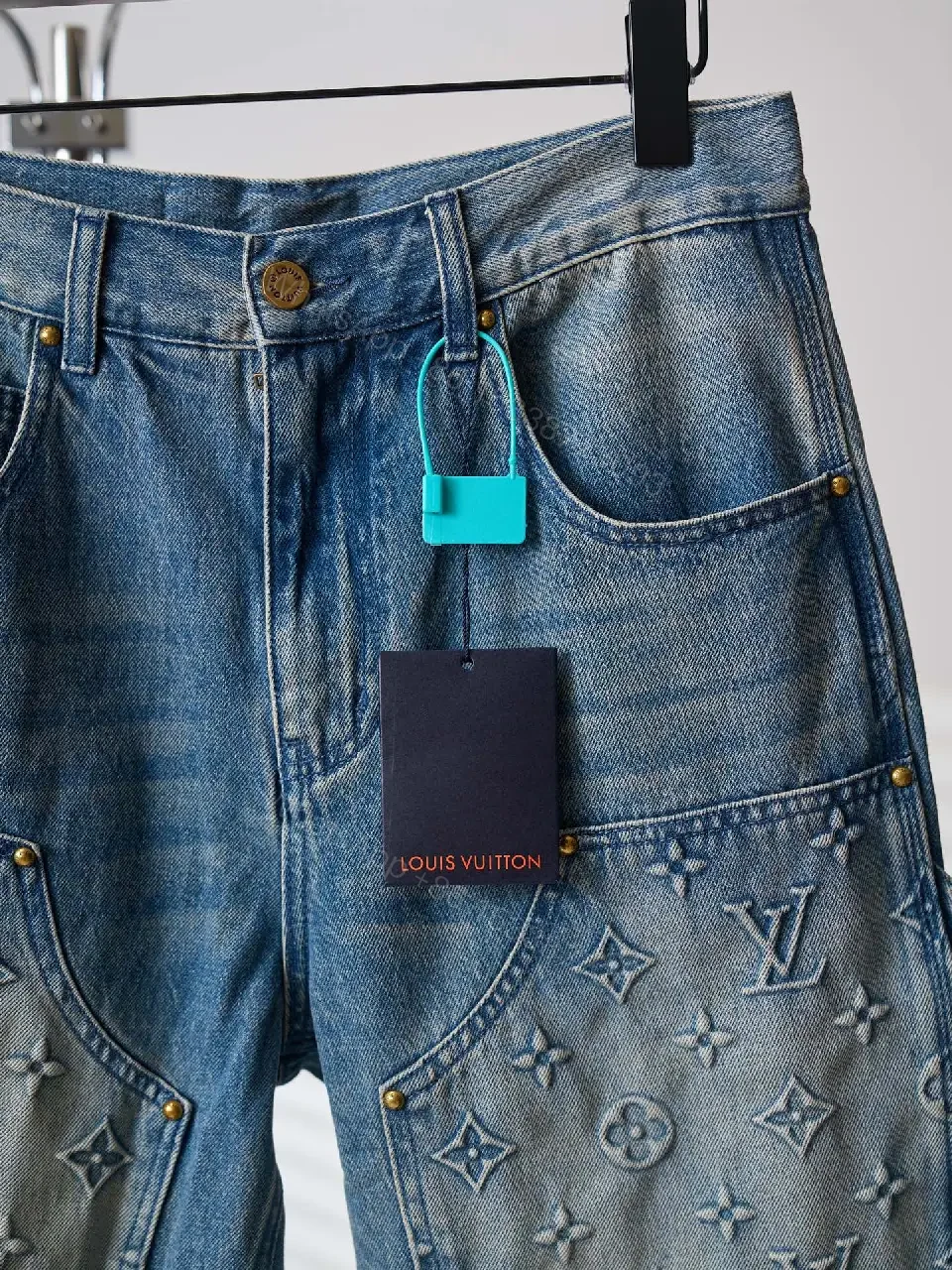 View 7 of Blue Denim Louis Vuitton Monogram Shorts