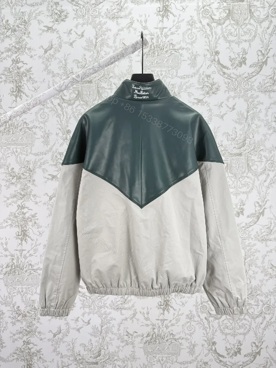 View 7 of Color-Blocked Leather-Accent Windbreaker with LV Detailing