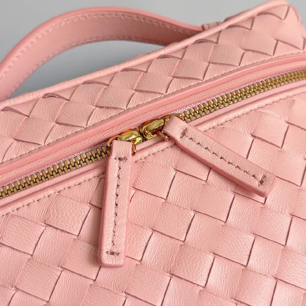 View 7 of Soft Pink Woven Crossbody: Mini Luxe, Gold Hardware Set