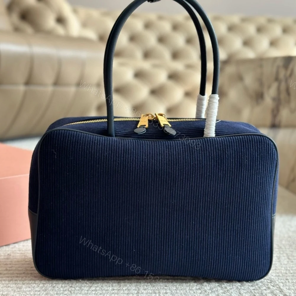 View 3 of MIUMIU BEAU CORDUROY TOP HANDLE BAG NAVY 35CM 5BB163 2F81 F0124 V OOO