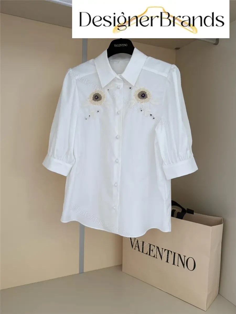 Valentino Embroidered White Short-Sleeve Cotton Shirt — view 1