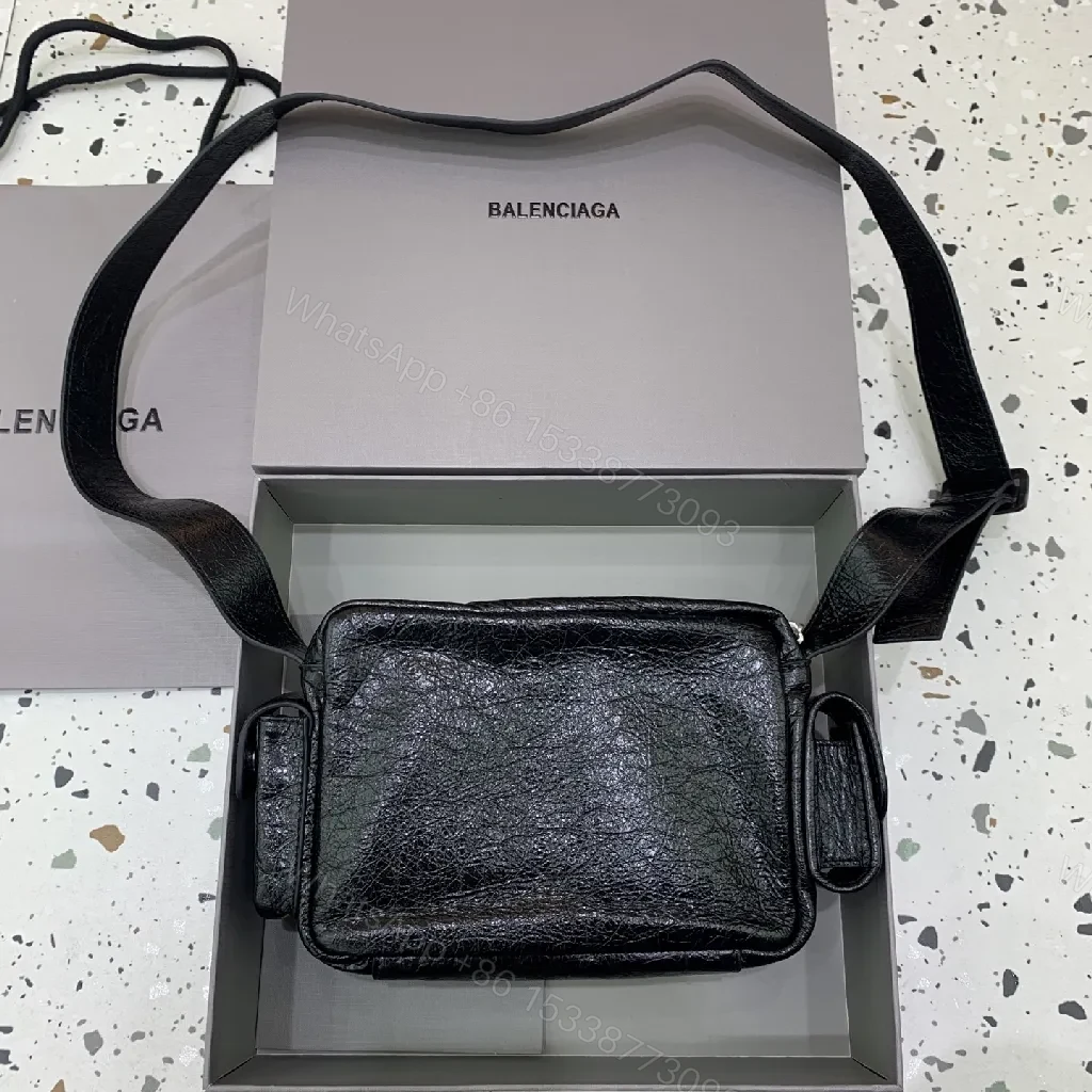 View 6 of Textured Leather Crossbody: Balenciaga-Inspired, City-Chic, Multi-Pocket Crossbody Bag