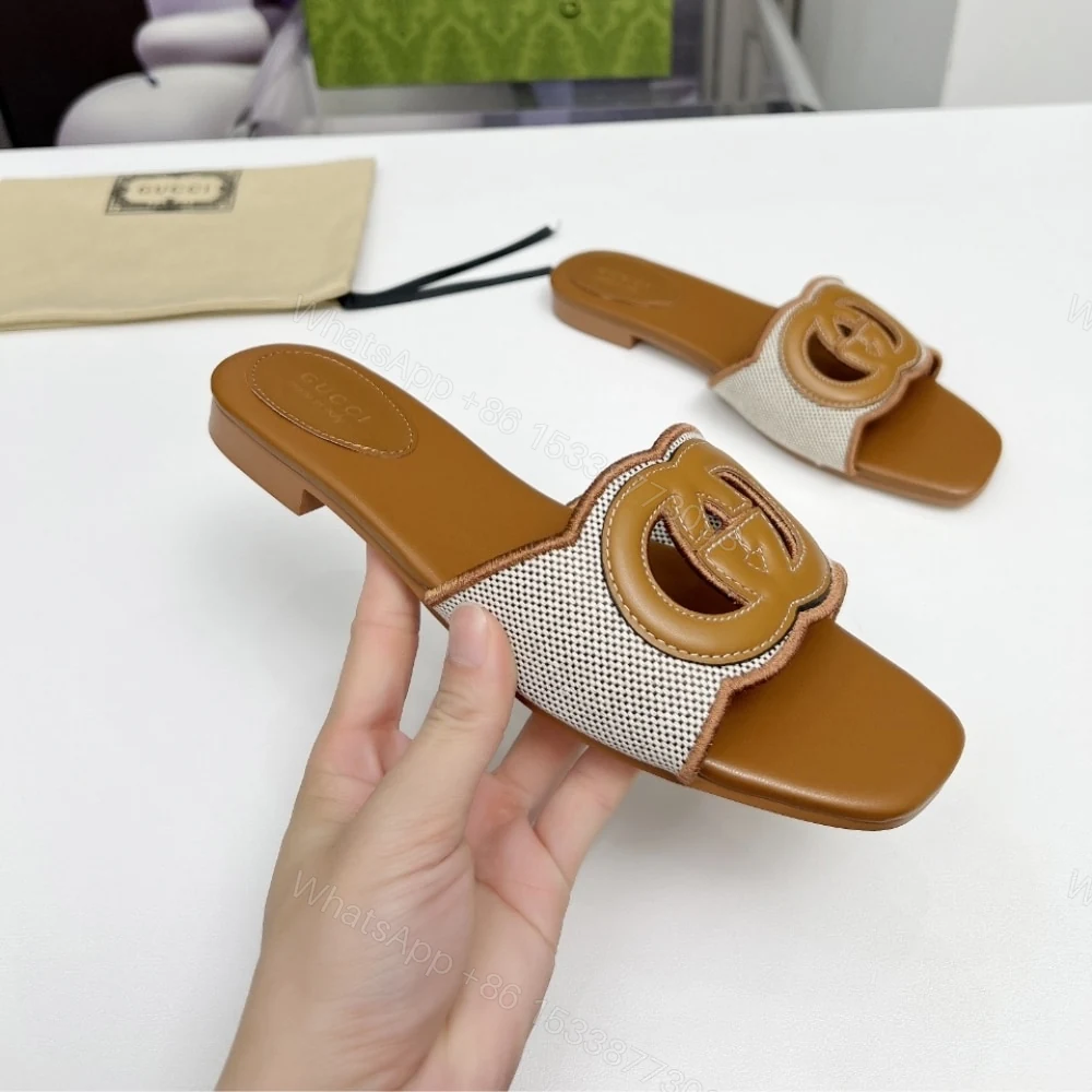 View 3 of GUCCI WOMEN’S INTERLOCKING G SLIDE SANDAL BROWN 835723 FAEA0 9562