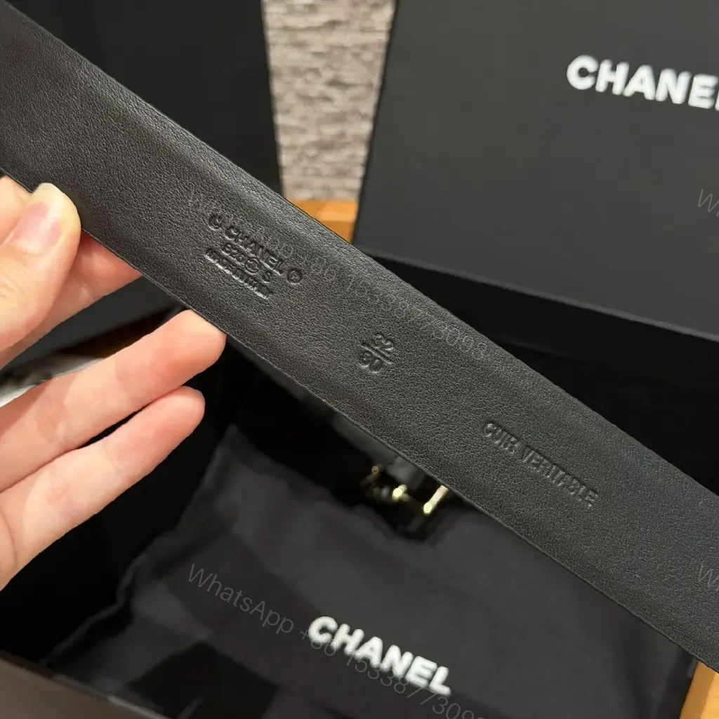 View 8 of Black Leather Belt Leather Luxury/Sleek Chain-Linked Buckle Accent Belt