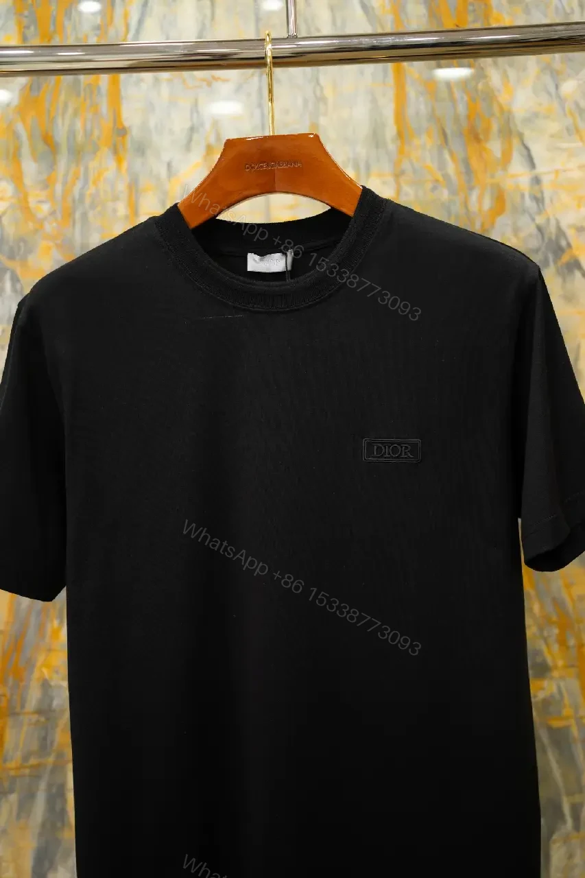 View 6 of Black Cotton T-Shirt with Logo Patch, Classic Style, Everyday Wear