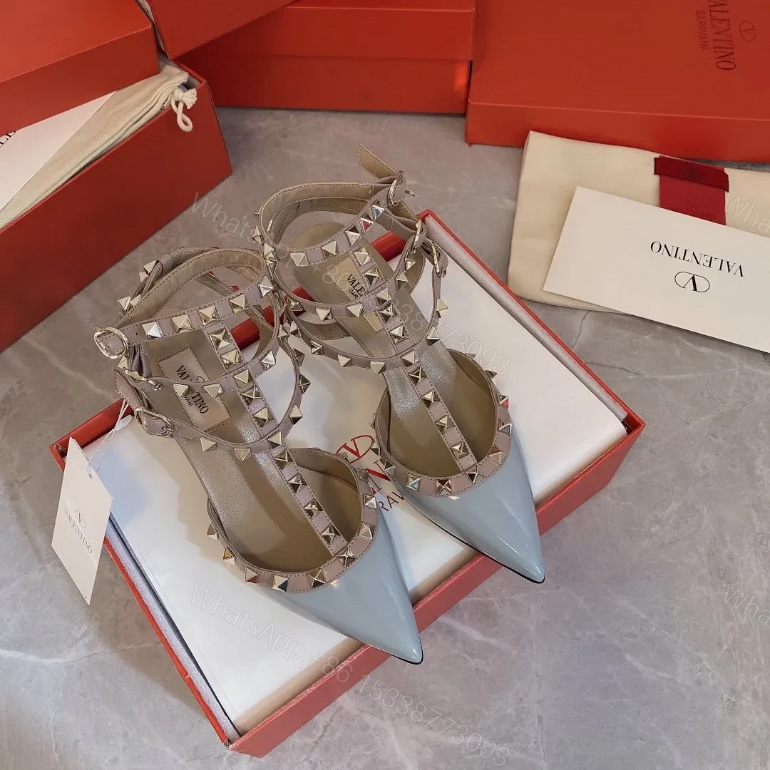 View 6 of Valentino Women Light Blue Patent Leather Studded Heels