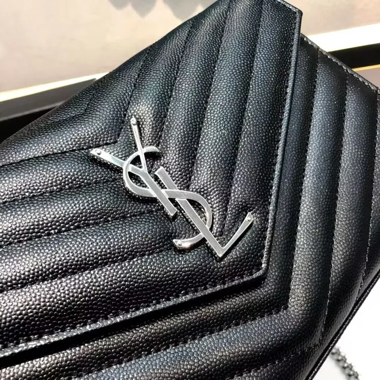 View 4 of Quilted Leather Wallet on Chain â€” Black, YSL-Inspired Luxury