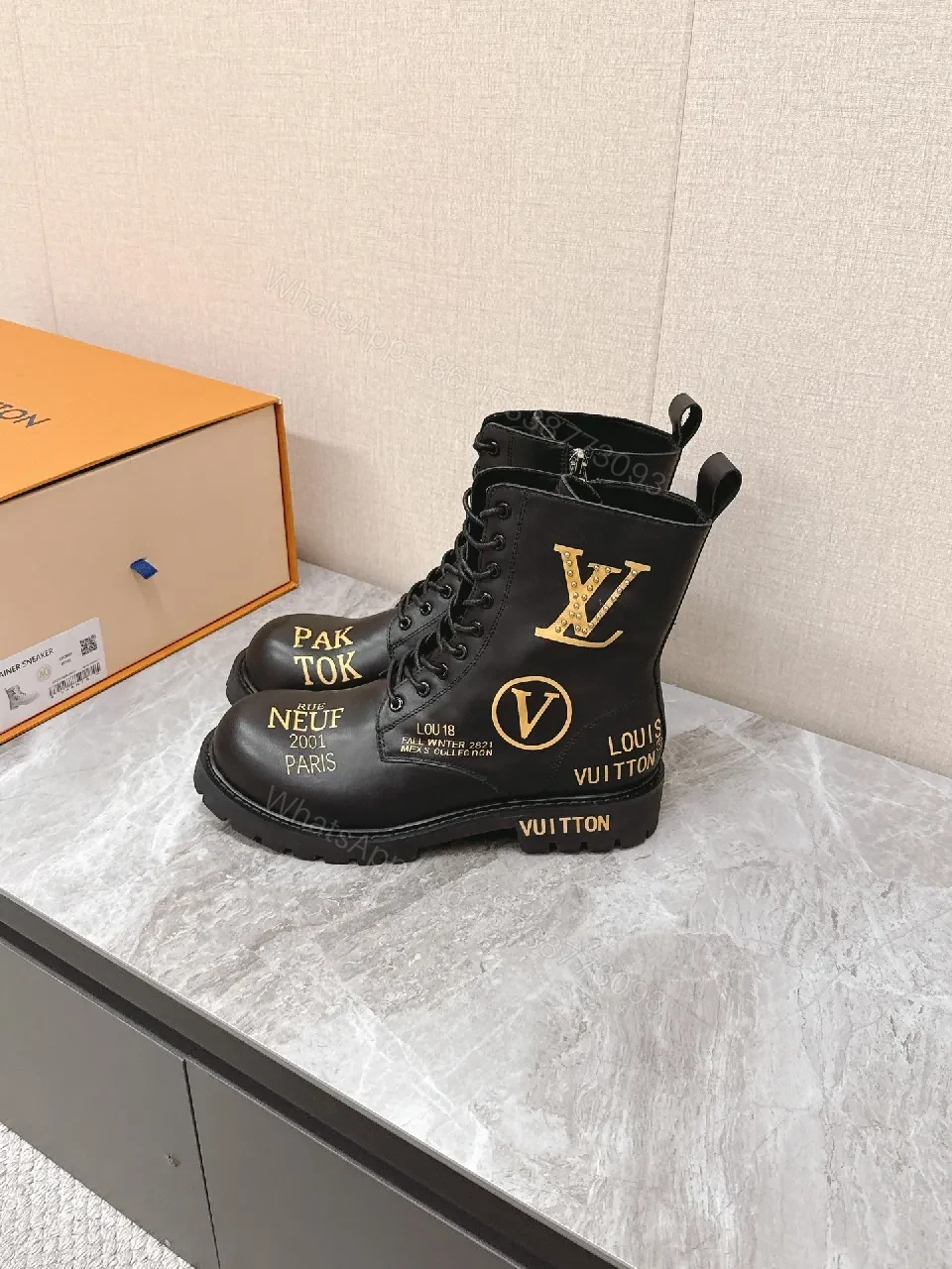View 9 of Matte Leather Boots: Gold Graphic Luxury Style, Everyday Wear