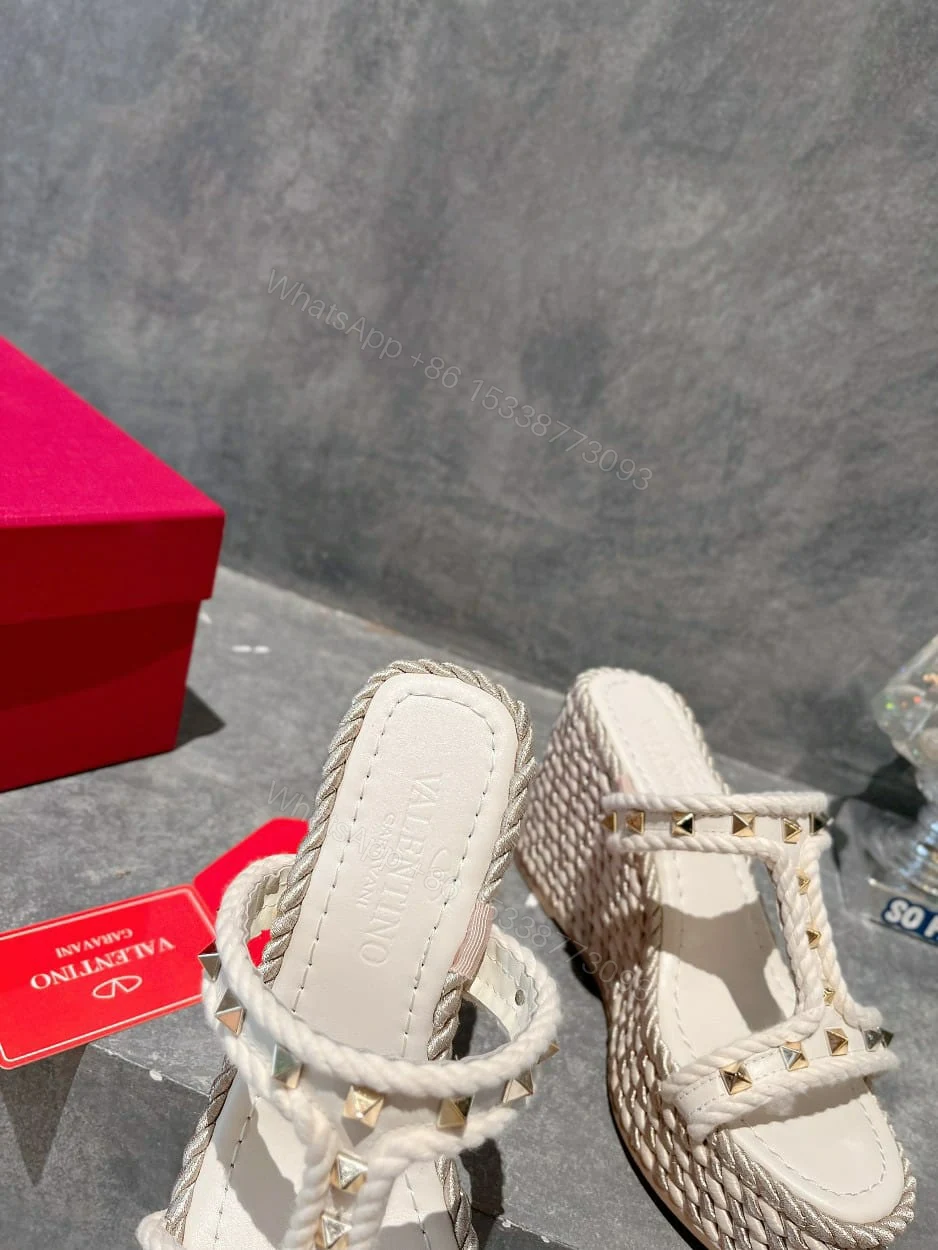 View 3 of VALENTINO ROCKSTUD LAMINATED NAPPA WEDGE SANDAL NATURAL 4W2S0GI5DYM YBS