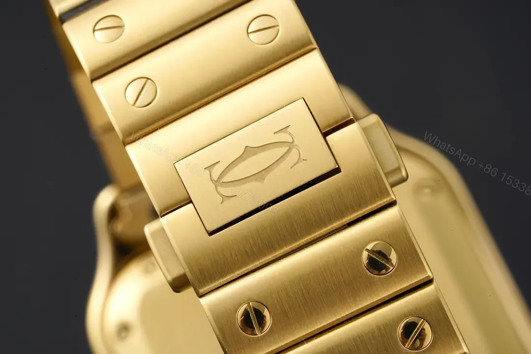 View 8 of JF Factory Cartier Santos de Cartier Women’s Watch – Stainless Steel and Gold with White Dial, Blue Hands, and Brown Leather Strap