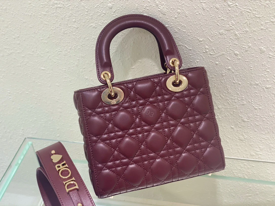 View 5 of Dior Lady ABC High-end Women’s Handbag, Dark Red, Soft Leather 20cm