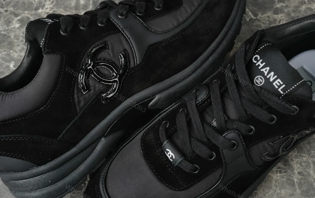 View 3 of Black Leather Velvet Low-Top Sneaker – Luxury Essentials