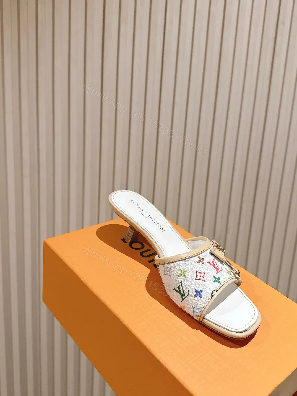 View 9 of Colorful Monogram Slide Sandals with Cushioned Footbed