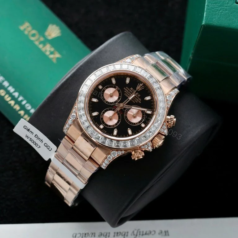 Daytona 40mm Super Clone Black Dial Gold Wrapped + Moissanite Baguette Diamonds — view 1