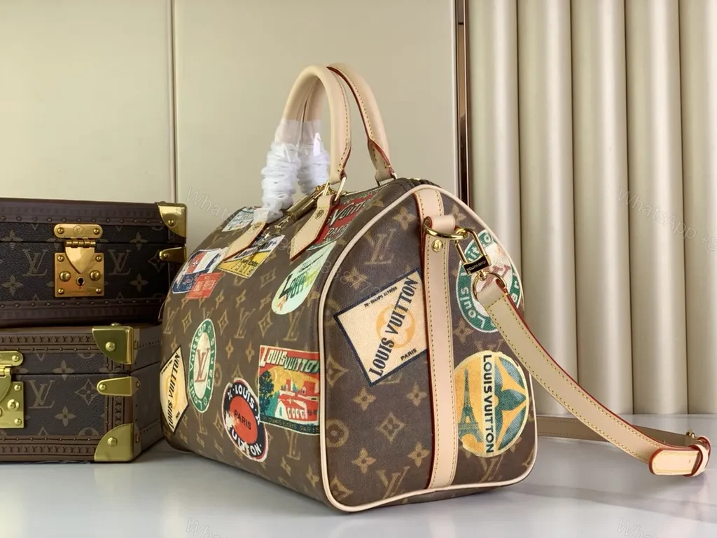 View 4 of Bold LV-Inspired Patch Satchel - Travel-Ready Satchel