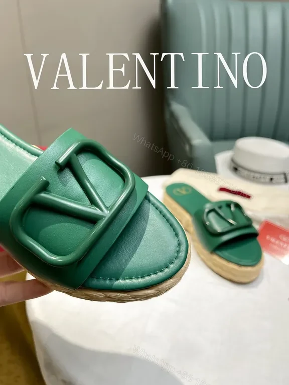 View 9 of Valentino Garavani Green Leather Slides with V Buckle