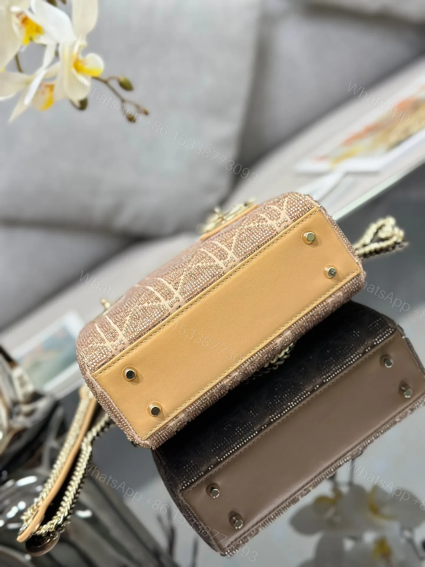 View 3 of Dior Lady Super Yellow Beaded Handbag 17x15x7cm