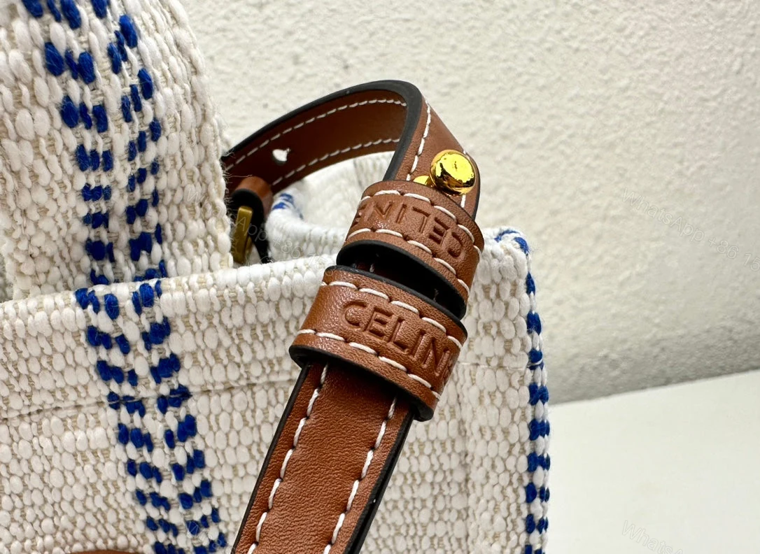 View 2 of CELINE SMALL CABAS THAIS IN STRIPED TEXTILE AND CALFSKIN XHITE/BLUE 25CM 199162EYI01BB