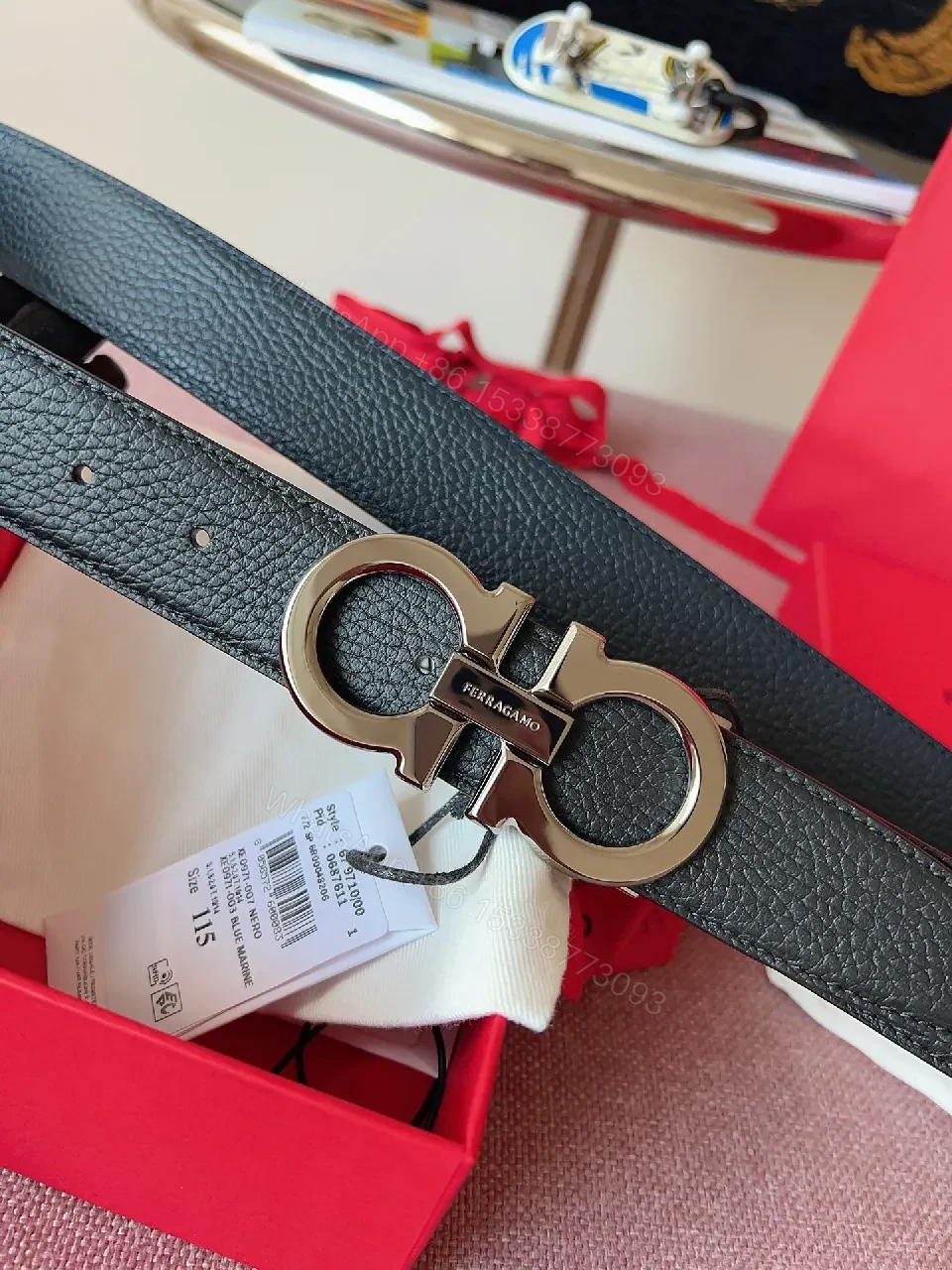 View 9 of Elegant Black Leather Belt with Signature Ferragamo Hardware