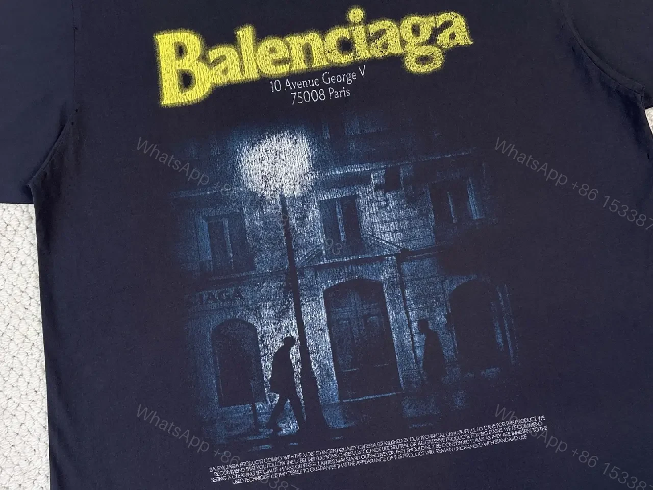 View 5 of Navy Cotton Oversize Balenciaga Graphic Tee with Neon Yellow Logo