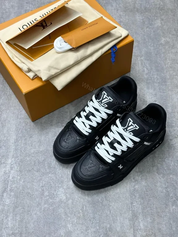 View 4 of Bold Leather Sneaker: Monogram-Texture City Style Shoes