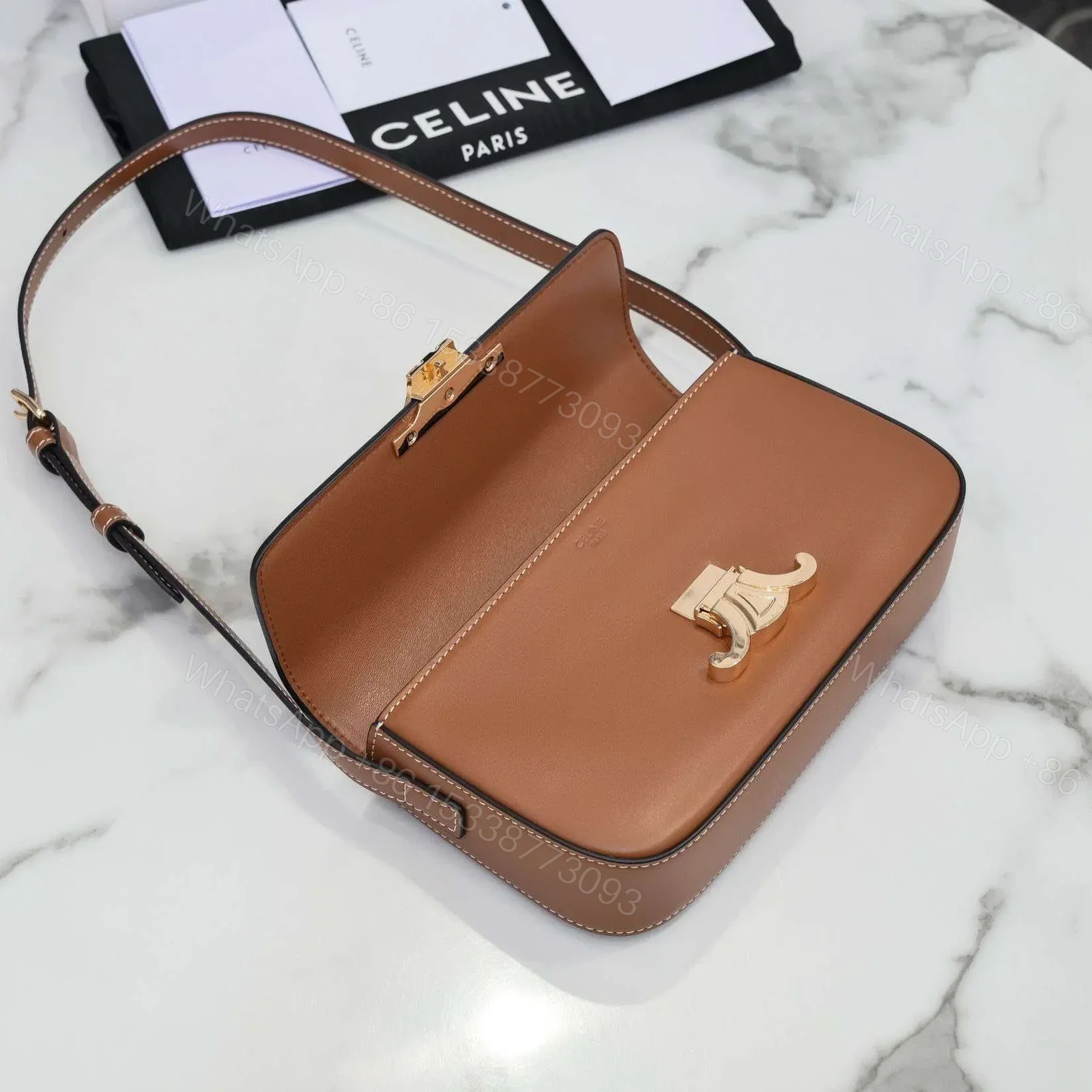 View 4 of Celine Triomphe Brown Handbag Super Premium Super Smooth Leather 20x12cm