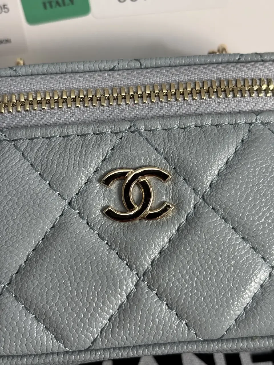View 7 of Blue-Gray Quilted Leather Shoulder Bag with Chain Strap, Compact Luxury