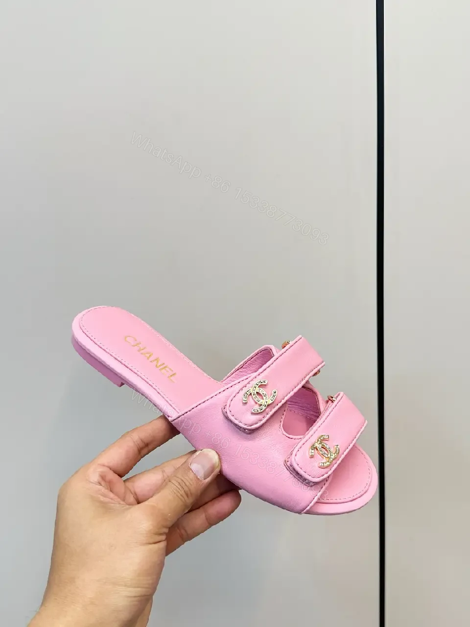 View 9 of Pink Leather Slides + Gold Hardware + Luxe-Chic + All-Day Comfort + Slides